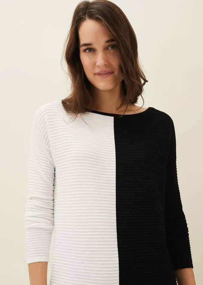 Phase Eight Sherrie Ribbed Colourblock Knit Tunic Dress Blackivory Women Knitwear