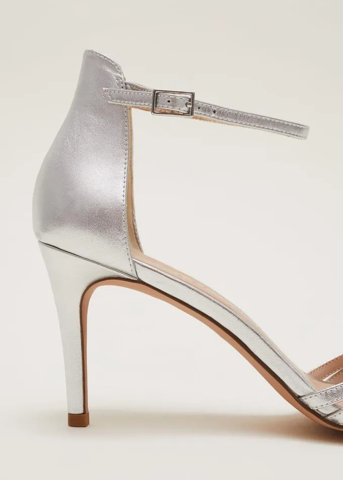 Phase Eight Silver Leather Open Toe Heels Silver Women Occasion Shoes