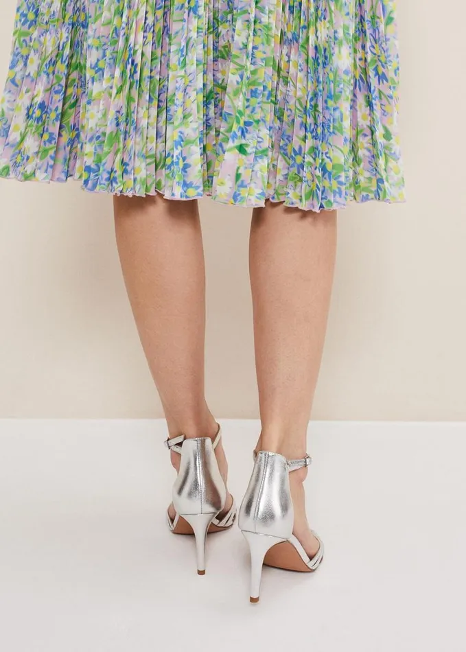 Phase Eight Silver Leather Open Toe Heels Silver Women Occasion Shoes