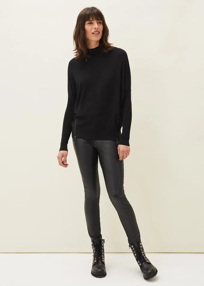 Phase Eight Skylar Roll Neck Zip Hem Jumper Black Women Knitwear