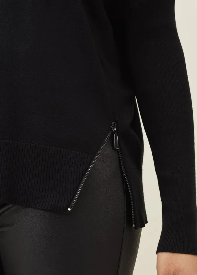 Phase Eight Skylar Roll Neck Zip Hem Jumper Black Women Knitwear