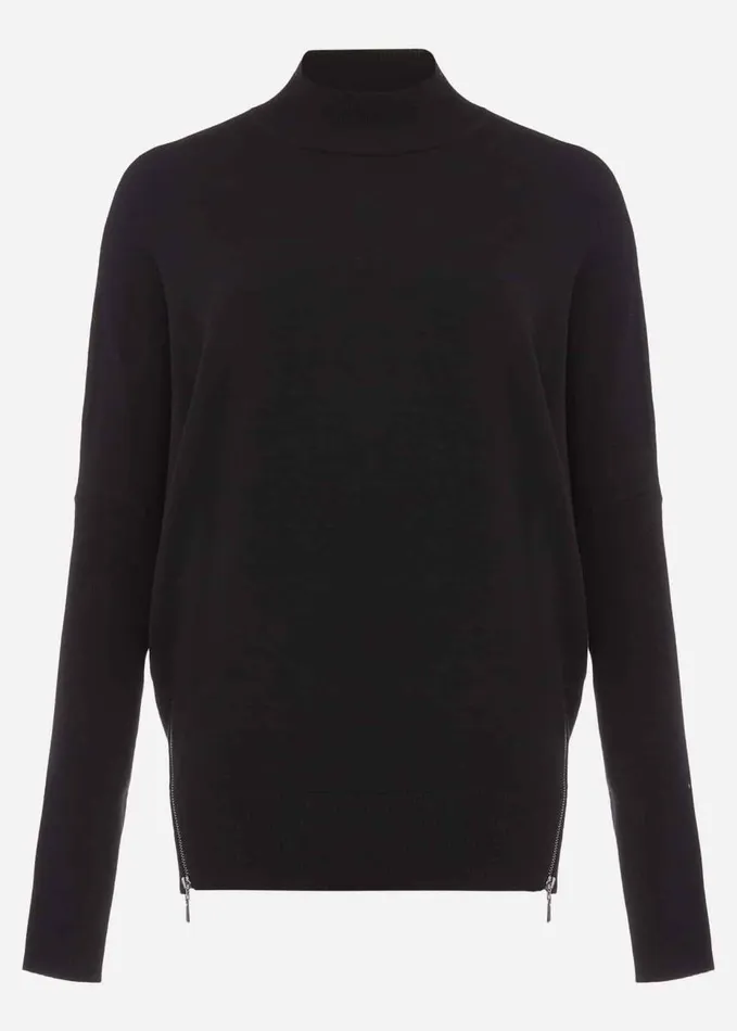 Phase Eight Skylar Roll Neck Zip Hem Jumper Black Women Knitwear