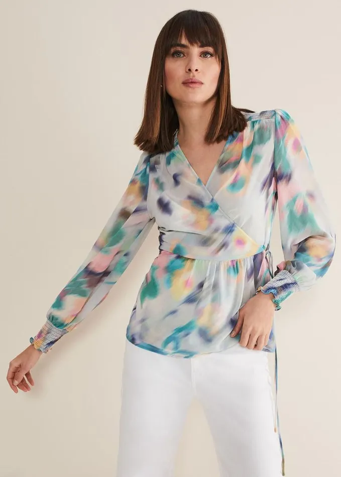 Phase Eight Sonya Printed Wrap Blouse Multicoloured Women Shirts and Blouses