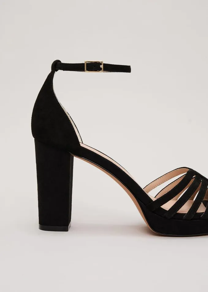 Phase Eight Suede Strappy Platform Shoe Black Women Occasion Shoes