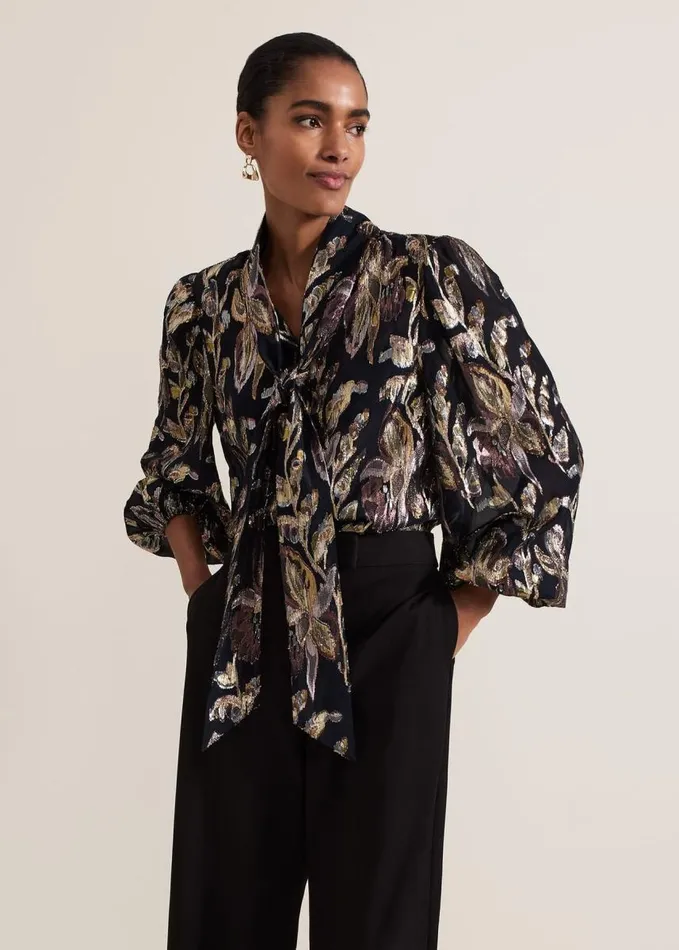 Phase Eight Tessa Floral Filcoupe Blouse Blackmulti Women Shirts and Blouses