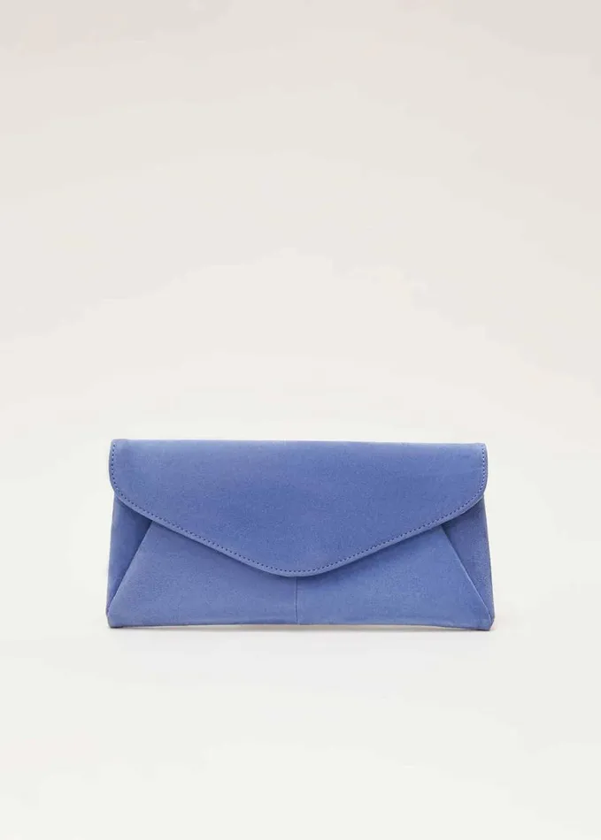 Phase Eight Wendie Blue Suede Clutch Bag Pale Blue Women Bags and Clutches