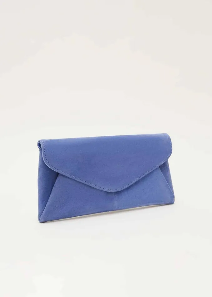 Phase Eight Wendie Blue Suede Clutch Bag Pale Blue Women Bags and Clutches