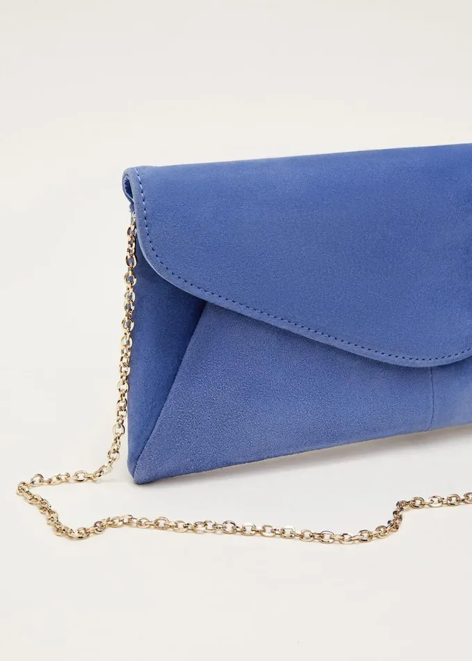Phase Eight Wendie Blue Suede Clutch Bag Pale Blue Women Bags and Clutches