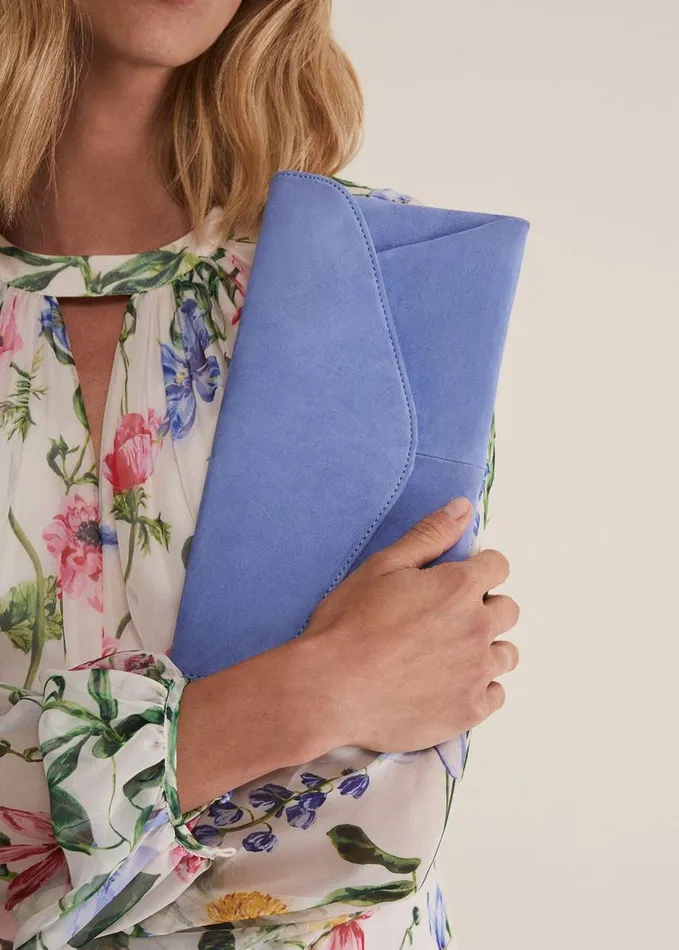 Phase Eight Wendie Blue Suede Clutch Bag Pale Blue Women Bags and Clutches