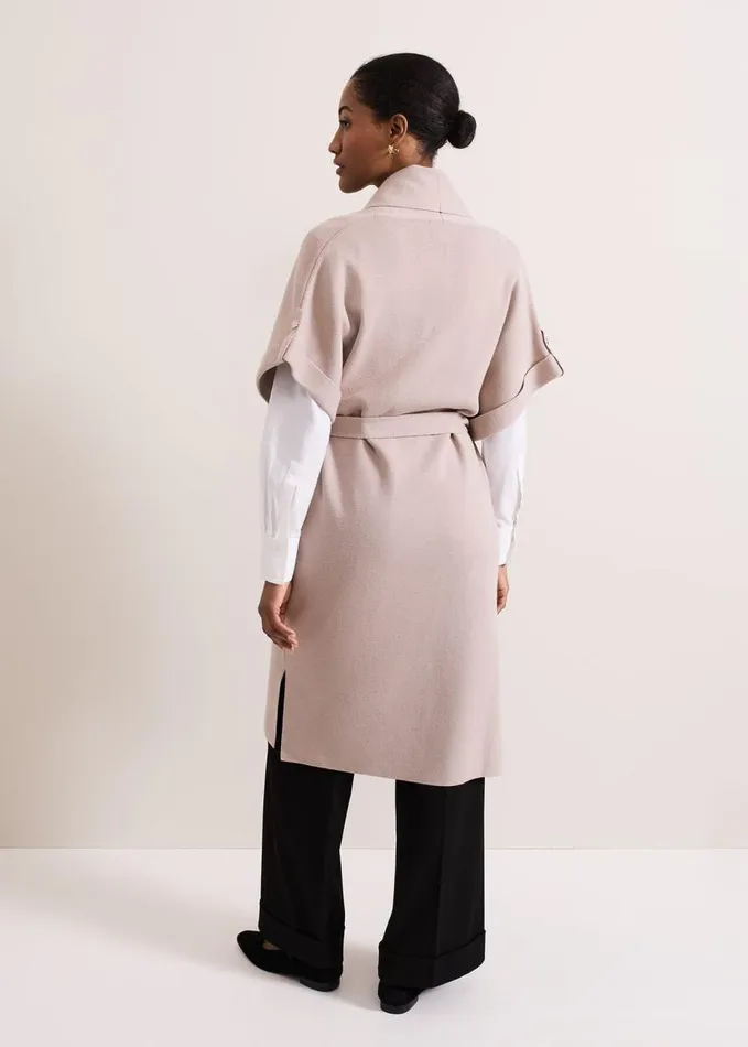 Phase Eight Wendy Shawl Collar Knit Gilet Stone Women Knitwear