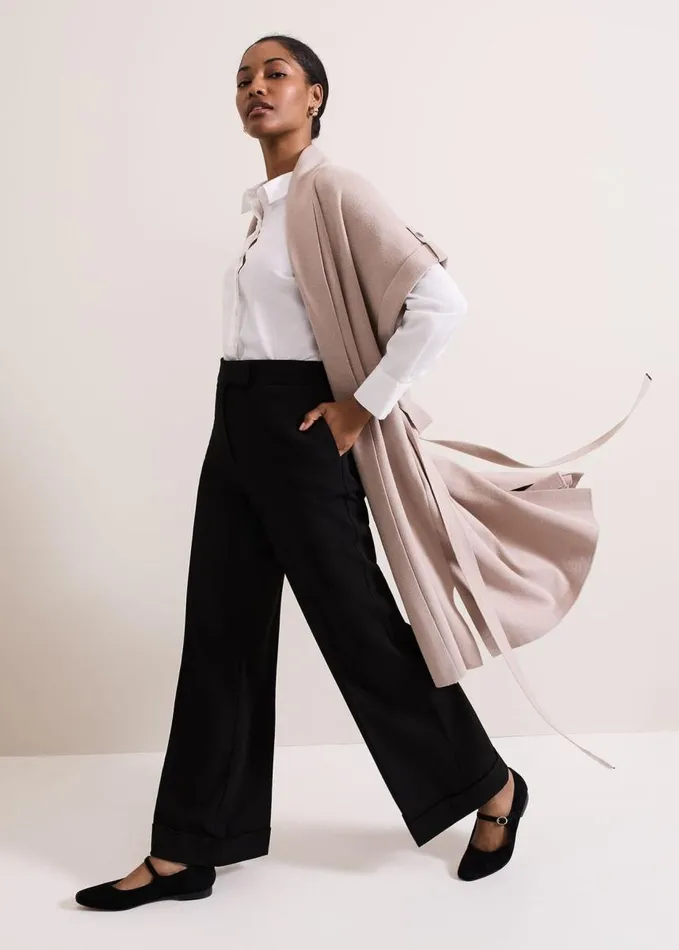 Phase Eight Wendy Shawl Collar Knit Gilet Stone Women Knitwear