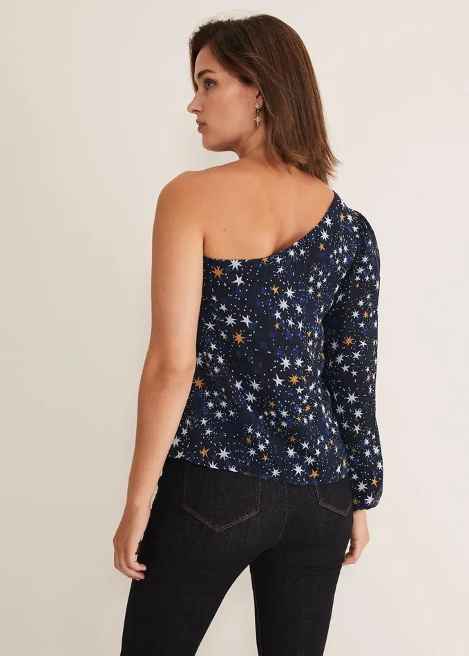 Phase Eight Zeba Star One Shoulder Blouse Navy Women Shirts and Blouses