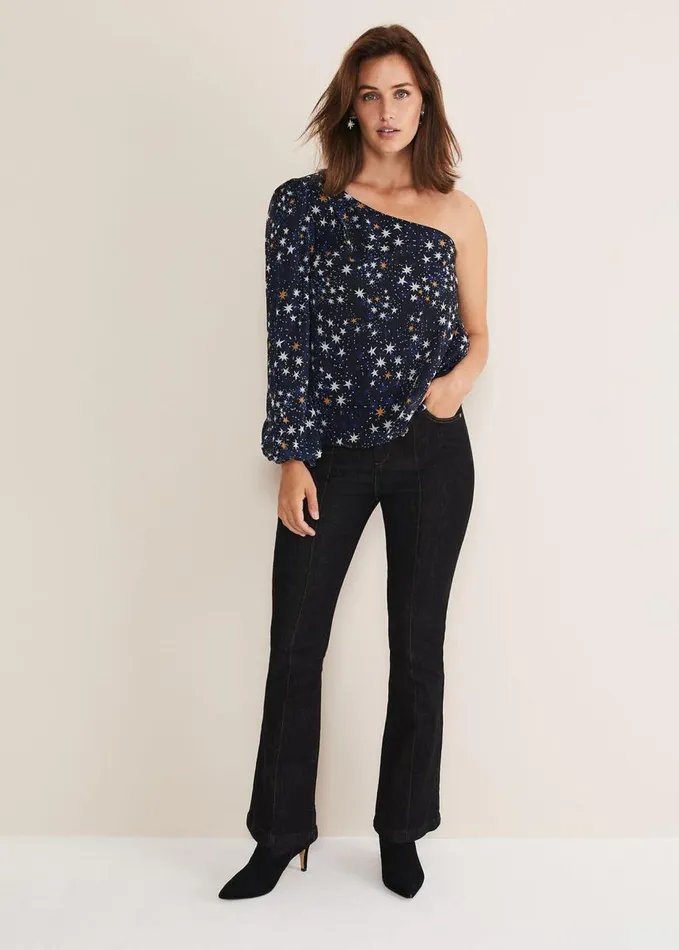 Phase Eight Zeba Star One Shoulder Blouse Navy Women Shirts and Blouses