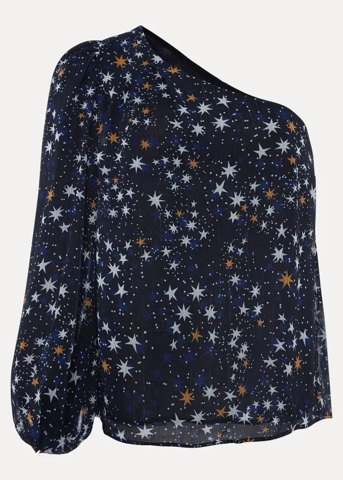 Phase Eight Zeba Star One Shoulder Blouse Navy Women Shirts and Blouses