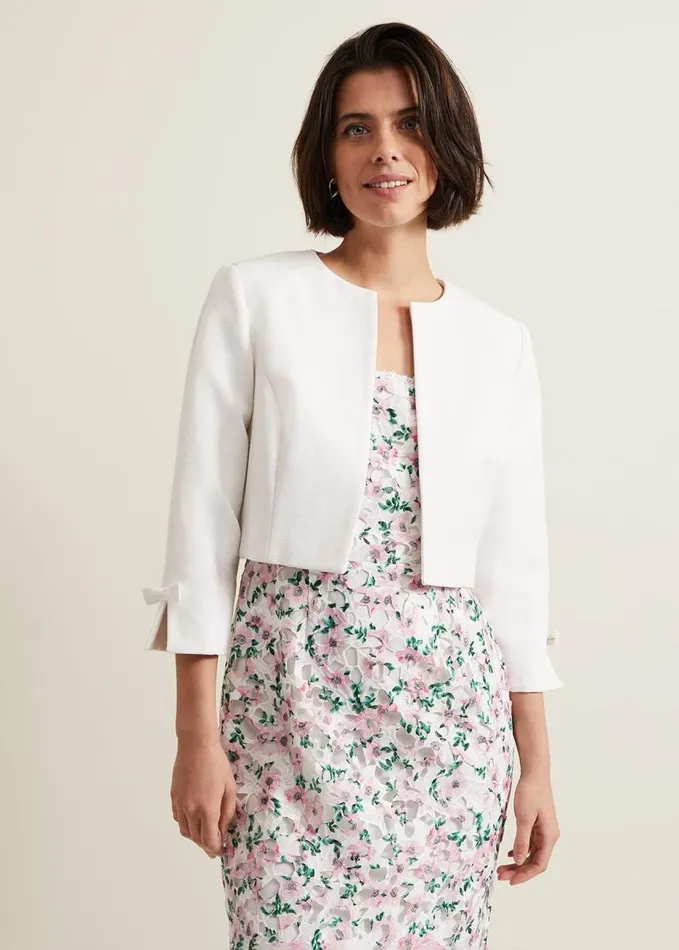 Phase Eight Zoelle Bow Jacket Ivory Women Jackets