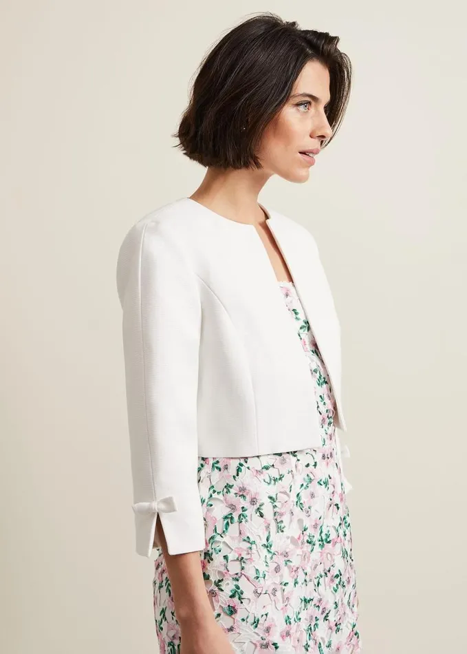Phase Eight Zoelle Bow Jacket Ivory Women Jackets