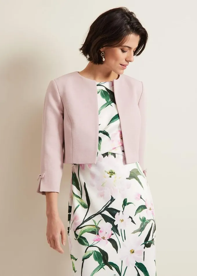 Phase Eight Zoelle Bow Jacket Pale Pink Women Jackets