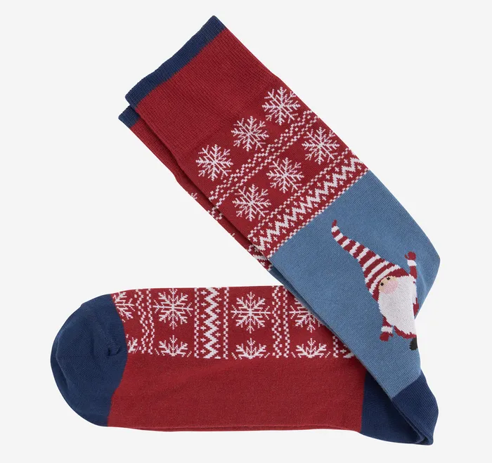 Pima Cotton HolidayThemed Socks Red Multi Santa Gnome Socks Johnston and Murphy Men