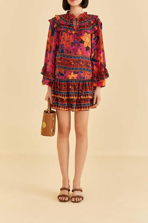 Pink Tropical Tapestry Long Sleeve Blouse Women Farm Rio Blouses