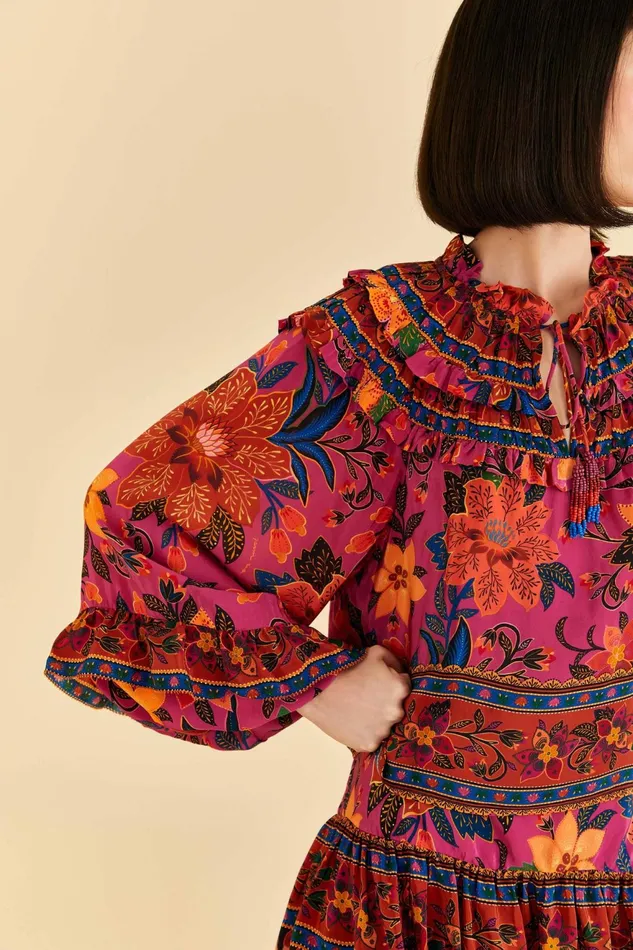 Pink Tropical Tapestry Long Sleeve Blouse Women Farm Rio Blouses