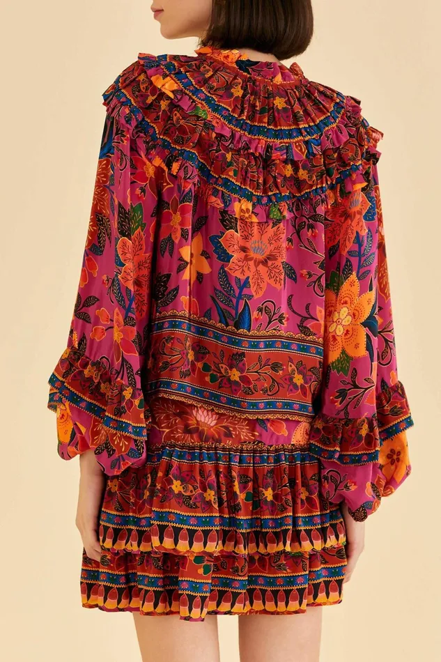 Pink Tropical Tapestry Long Sleeve Blouse Women Farm Rio Blouses