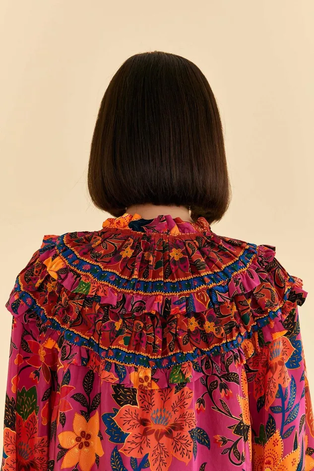 Pink Tropical Tapestry Long Sleeve Blouse Women Farm Rio Blouses