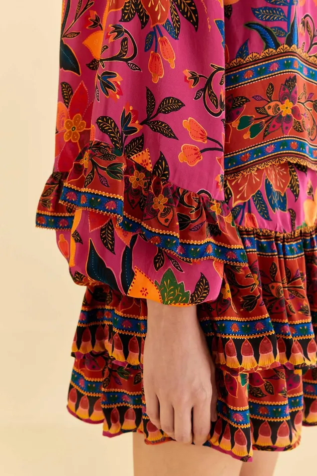 Pink Tropical Tapestry Long Sleeve Blouse Women Farm Rio Blouses