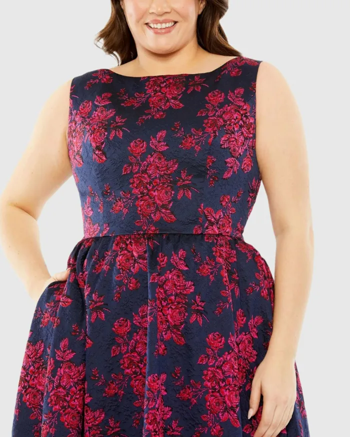 Plus Size Dresses Mac Duggal Women Sleeveless Floral Embroidered Dress Midnight Multi Plus Size Dresses Mac Duggal Women Sleeveless Floral Embroidered Dress Midnight Multi