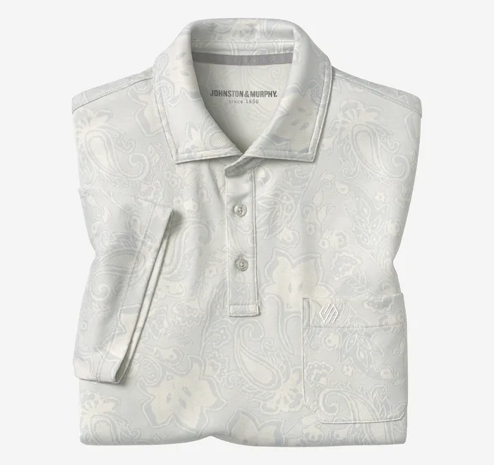 Polos and Tees Jacquard Polo Light Gray Paisley 8211 Johnston and Murphy Men