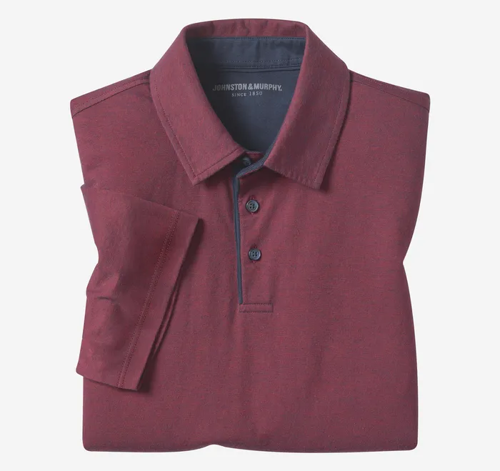 Polos and Tees Men Fine Stripe Polo Burgundy Johnston and Murphy