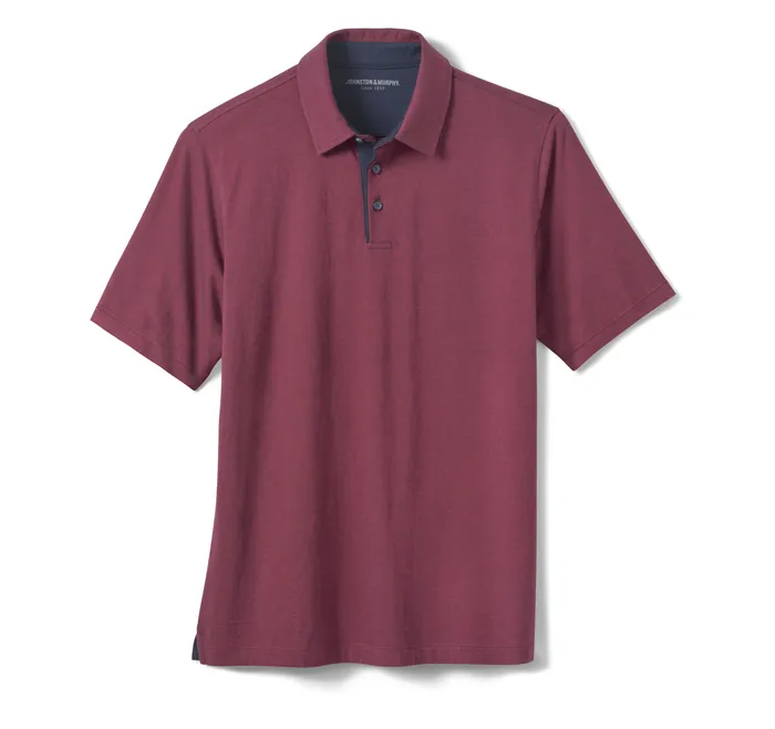 Polos and Tees Men Fine Stripe Polo Burgundy Johnston and Murphy