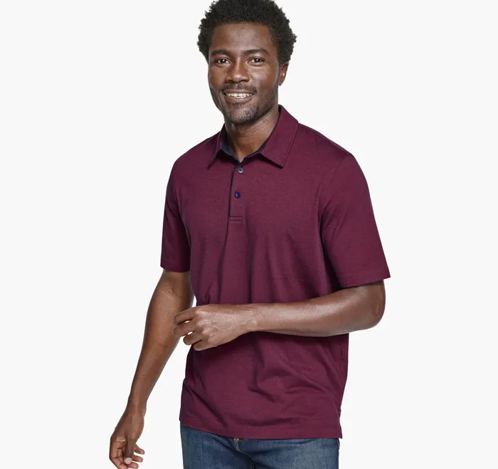 Polos and Tees Men Fine Stripe Polo Burgundy Johnston and Murphy