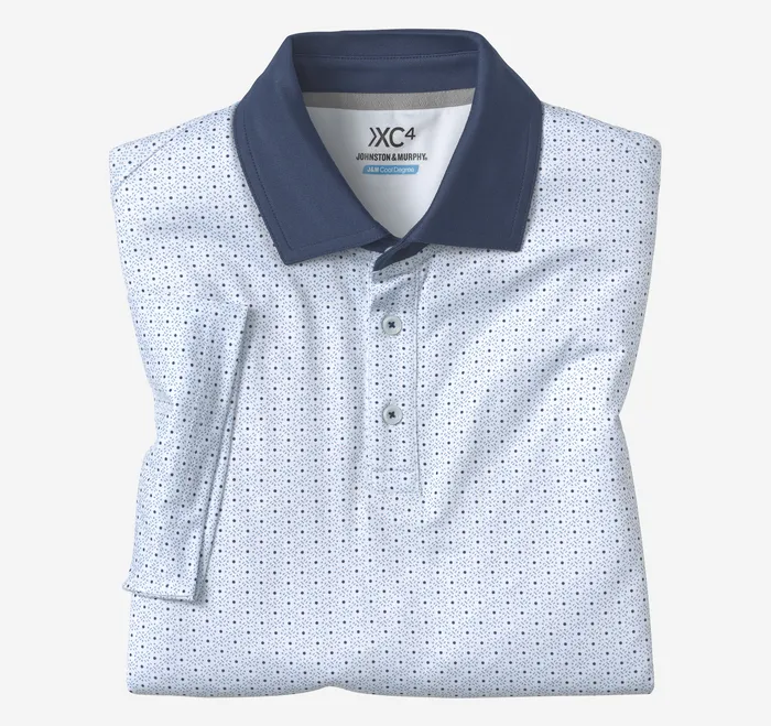 Polos and Tees XC4 Performance SolidCollar Print Polos Cool Degree White Dash Dot 8211 Johnston and Murphy Men