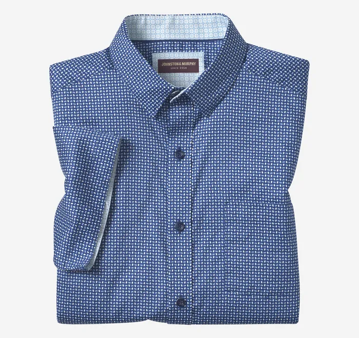 Printed ShortSleeve Shirt NavyBlue Swirl Men ShortSleeve Shirts Johnston and Murphy