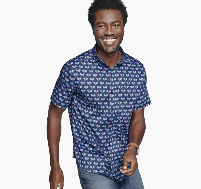 Printed ShortSleeve Shirt Navy Pickleball Men ShortSleeve Shirts Johnston and Murphy