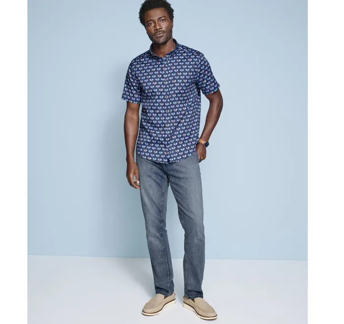 Printed ShortSleeve Shirt Navy Pickleball Men ShortSleeve Shirts Johnston and Murphy