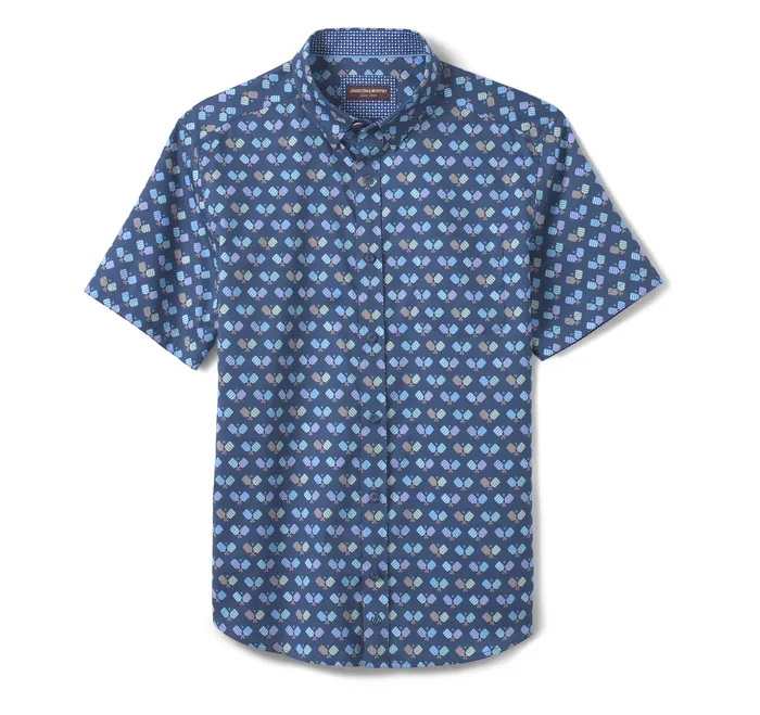 Printed ShortSleeve Shirt Navy Pickleball Men ShortSleeve Shirts Johnston and Murphy