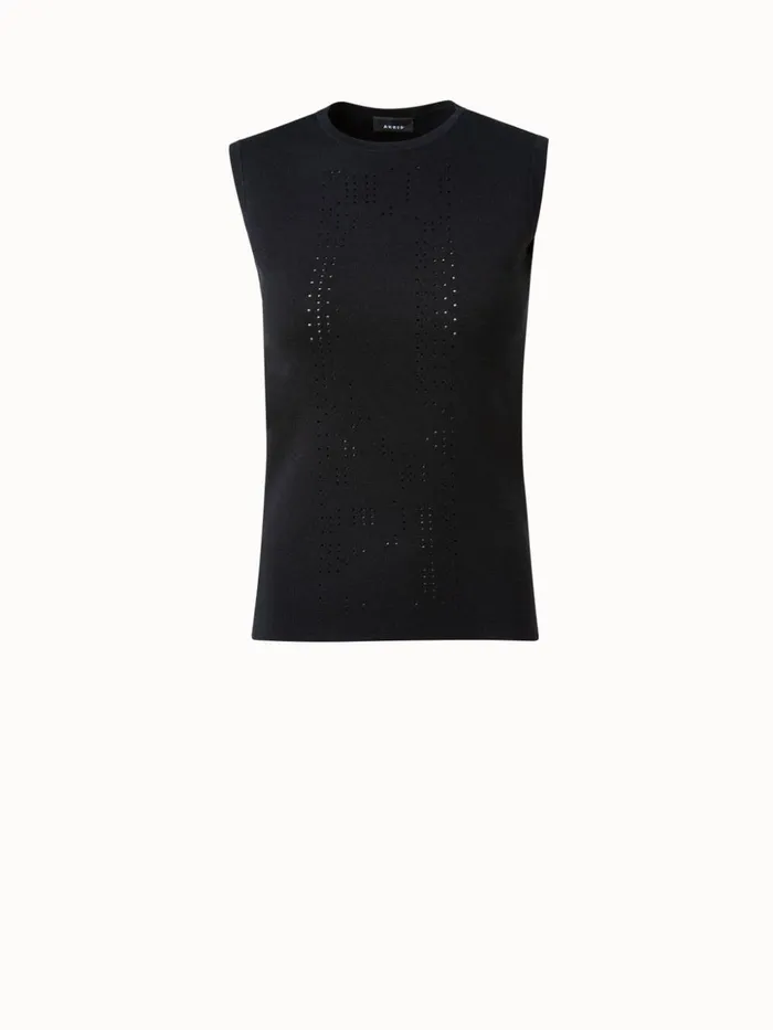 Punchcard Ajoure Wool Silk Tank Black Women Akris Knitwear