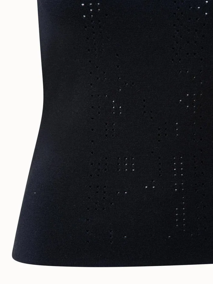 Punchcard Ajoure Wool Silk Tank Black Women Akris Knitwear