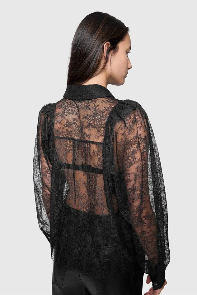 Rebecca Minkoff Cleo Lace Sleeve Shirt Black Women Tops
