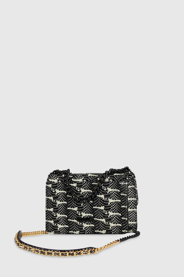 Rebecca Minkoff Edie Mini Crossbody On A Chain Black White Snake Women Top Handle Bags