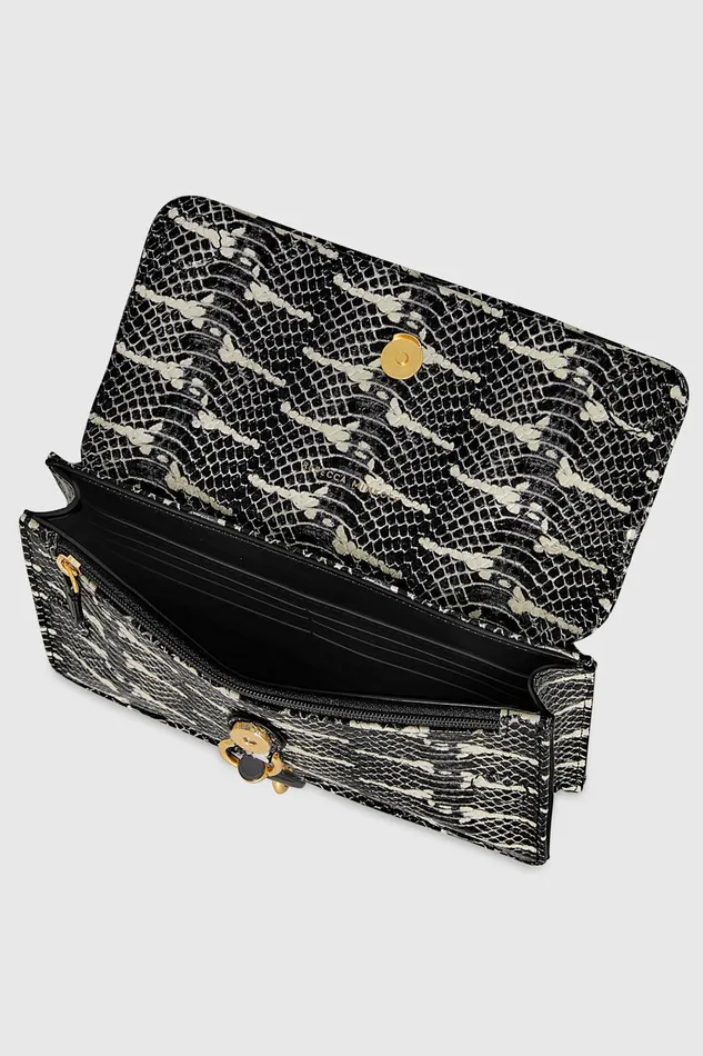 Rebecca Minkoff Edie Mini Crossbody On A Chain Black White Snake Women Top Handle Bags