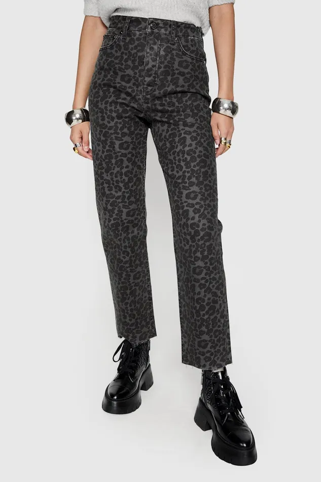 Rebecca Minkoff Ezra Printed Denim Grey Leopard Women Bottoms