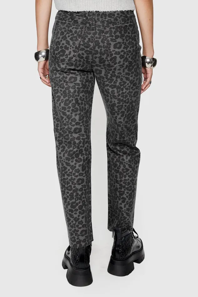 Rebecca Minkoff Ezra Printed Denim Grey Leopard Women Bottoms