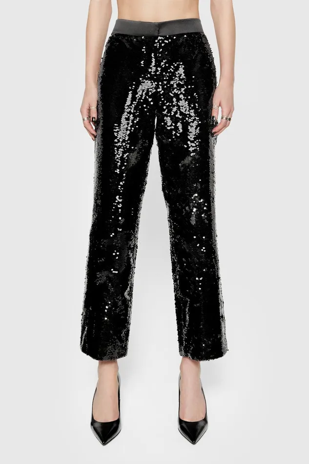 Rebecca Minkoff Jane Sequin Trouser Black Women Bottoms
