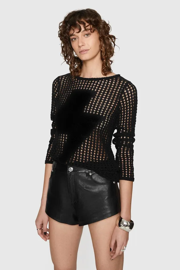 Rebecca Minkoff Katelin Mesh Sweater Black Women Sweaters and Sweatshirts