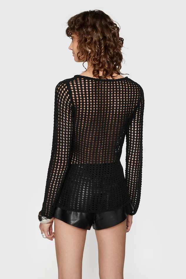 Rebecca Minkoff Katelin Mesh Sweater Black Women Sweaters and Sweatshirts
