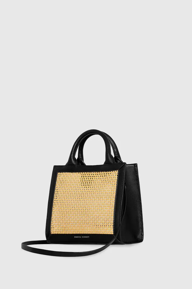 Rebecca Minkoff Megan Mini Tote Natural Strawblack Women Crossbody Bags