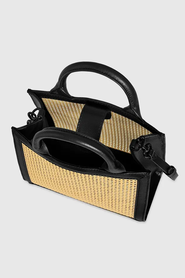 Rebecca Minkoff Megan Mini Tote Natural Strawblack Women Crossbody Bags