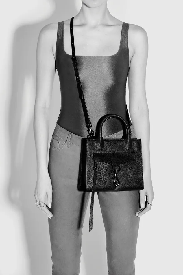 Rebecca Minkoff Megan Mini Tote Natural Strawblack Women Crossbody Bags